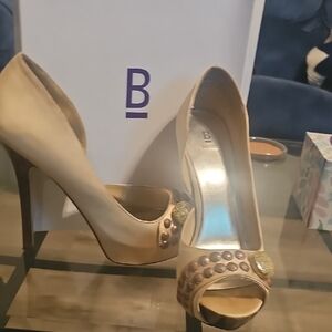 Bakers Gold Embellished Peep-Toe Heels